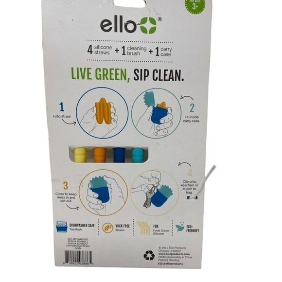 Ello Kids Fold and Store Silicone Straw Set with Case - Picture 2 of 5